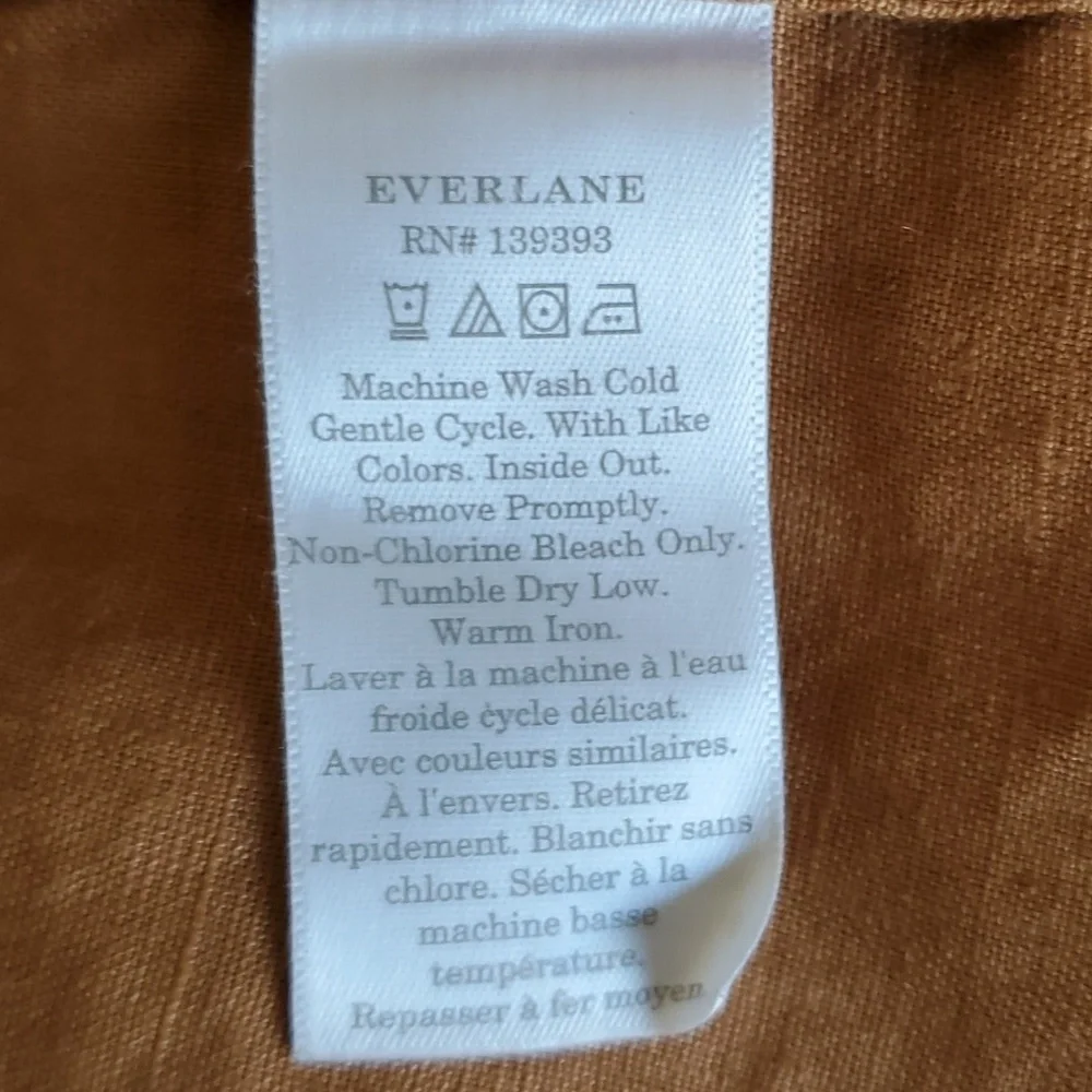 Everlane The Smocked Linen Dress Tawny Tan Brown Oversized Pockets Size … - Picture 11 of 12